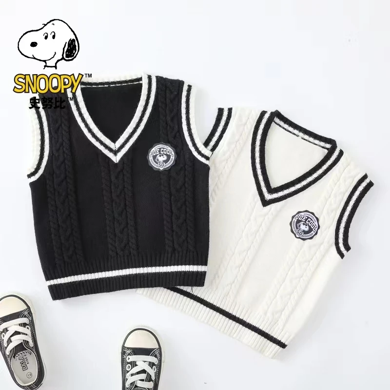 Snoopy/史努比Mk005男童针织背心帅气童装韩版学院风百搭V领毛衣