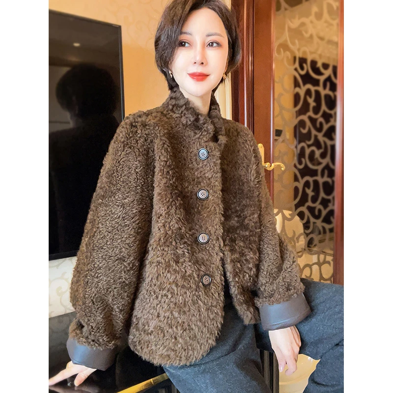 复古羊毛外套2024秋冬新品皮毛一体时尚保暖上衣女24100809