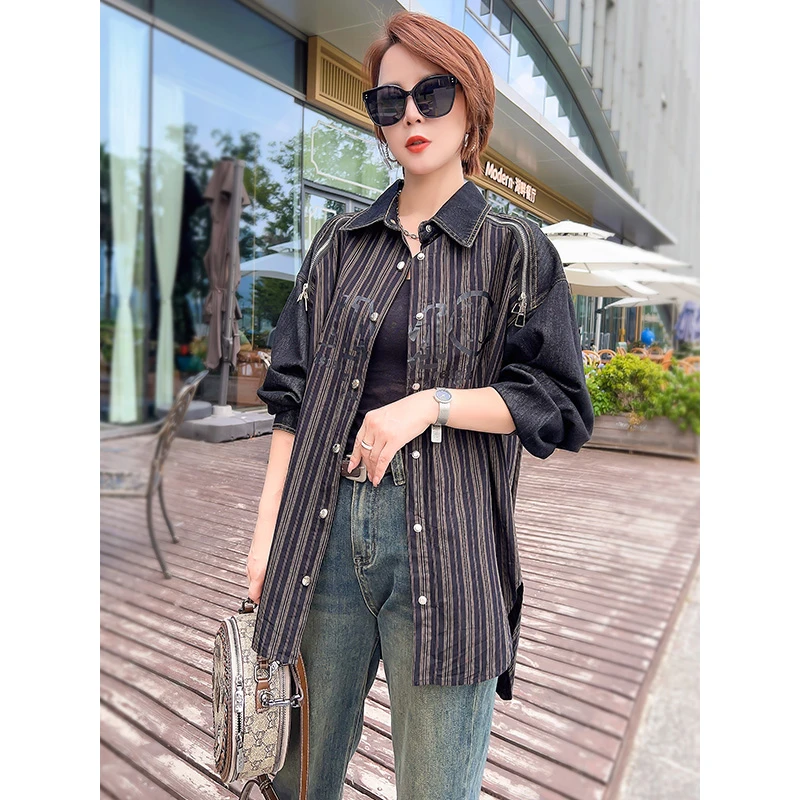 衬衫外套女宽松大码2023秋季新款复古休闲百搭显瘦上衣 23080611