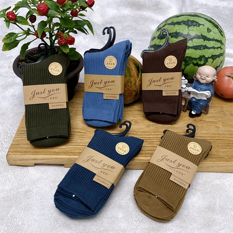 棉袜袜子男士中筒袜春秋棉袜精梳棉长筒袜运动吸汗透气防臭袜双针