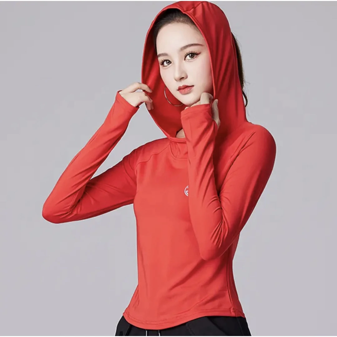 新款修身健身衣服女跑步帽衫学生运动上衣休闲健身瑜伽服速干长袖