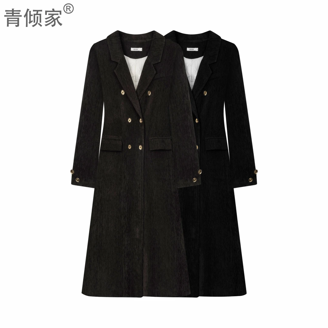 【新年新衣】冬季羽绒服大胖mm高级感双排扣翻领显瘦毛呢大衣