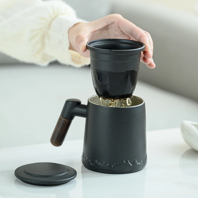 庆富陶瓷杯茶水分离杯办公泡茶杯带盖过滤杯马克杯个人杯商务礼品