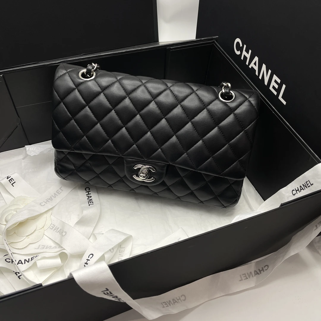 95新 Chanel/香奈儿 艾瑟尔奢品/黑银cf单肩包/6714