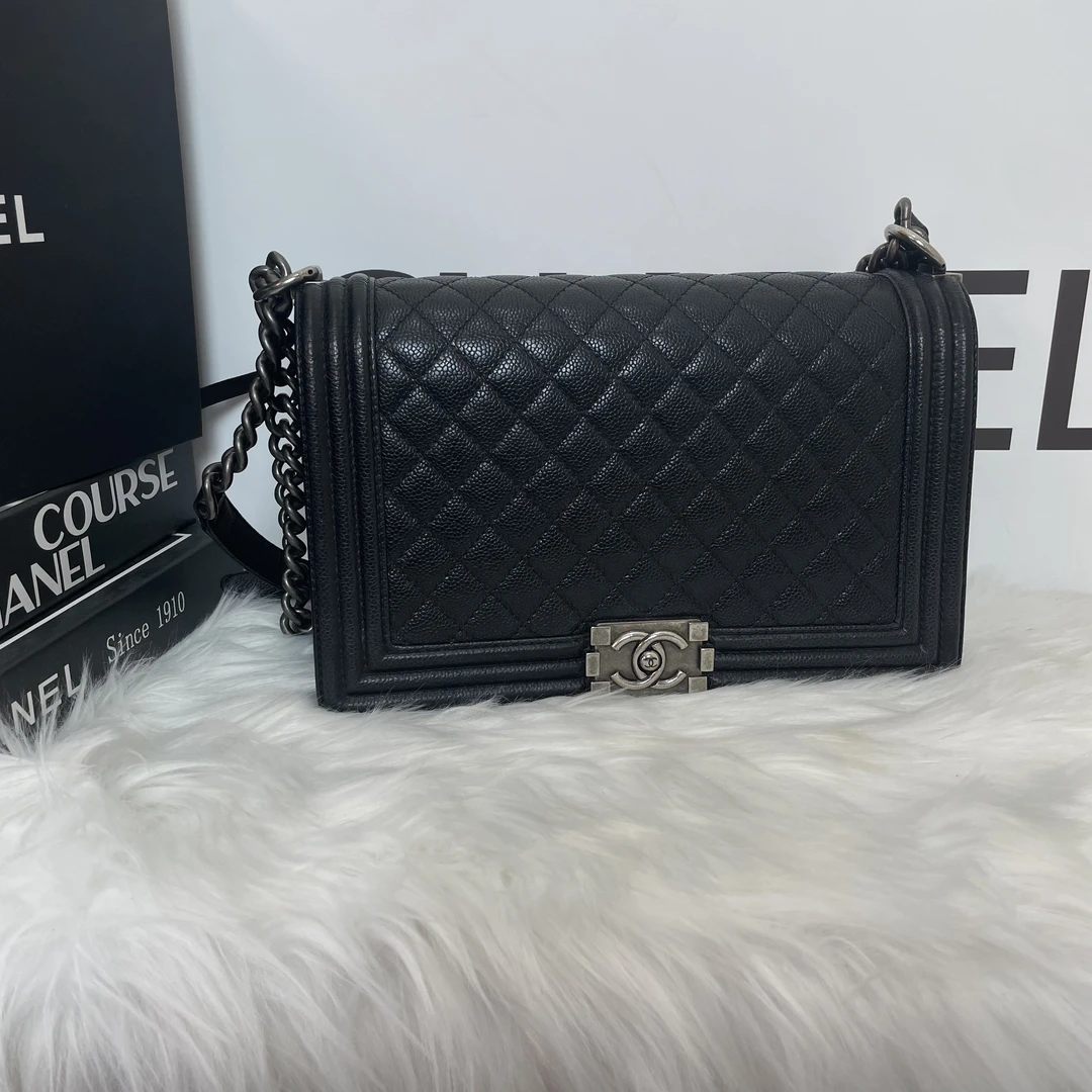 95新 Chanel/香奈儿 艾瑟尔奢品/黑银荔枝新中leboy单肩包/9292
