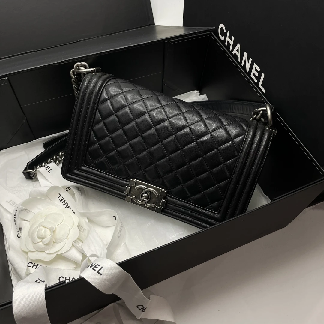 95新 Chanel/香奈儿 艾瑟尔奢品/黑银leboy单肩包/9191