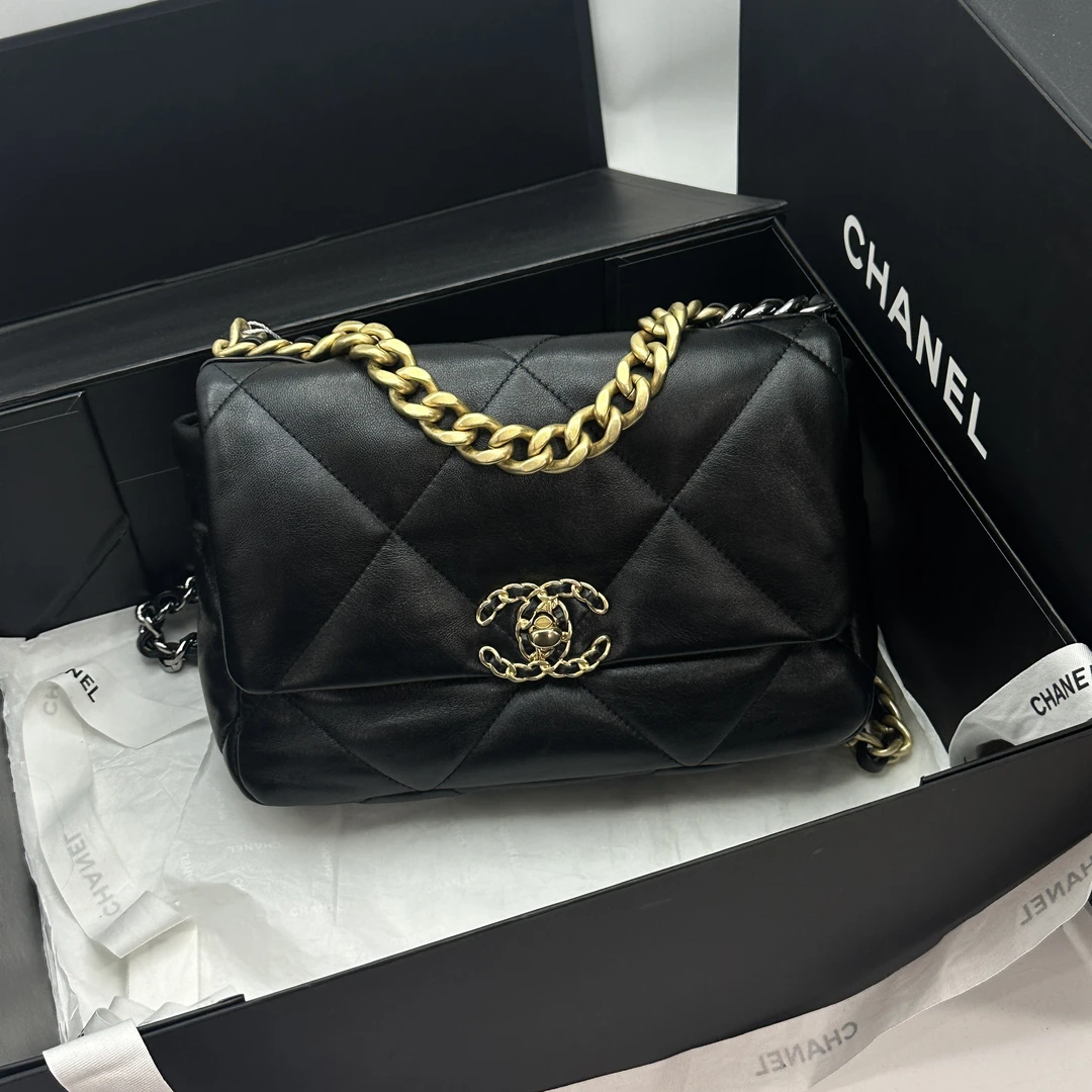 95新 Chanel/香奈儿 艾瑟尔奢品/黑金小号19bag/9336