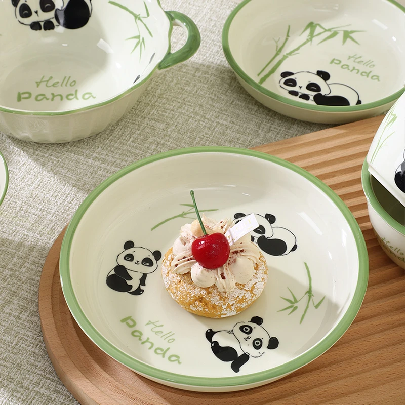 【言则】熊猫高温陶瓷餐具套餐家用日用瓷 9.5寸双耳圆盘