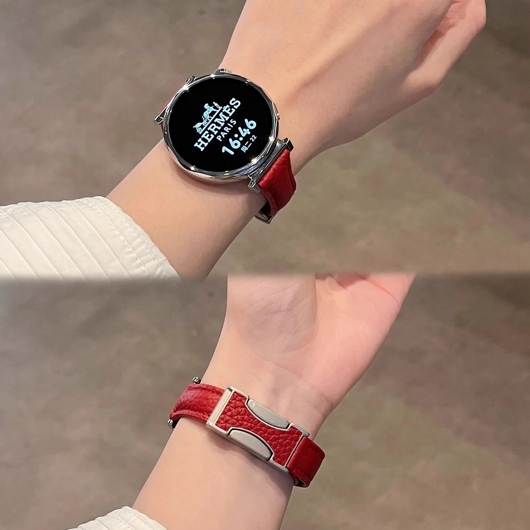 适用华为柔软荔枝纹双c磁吸扣华为gt4gt5表带watch3系列简约女士