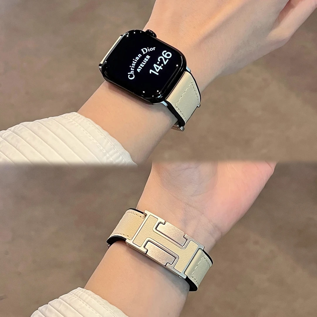 新款硅胶贴皮H磁吸扣苹果手表表带适用于iwatchs9Apple Watch10s8