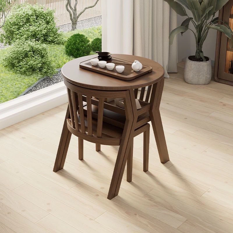 阳台休闲桌椅三件套实木茶桌一桌小户型二椅客厅家用圆桌喝茶简约