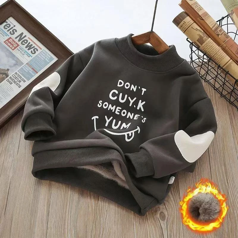 男童童装高领加绒卫衣卫衣加绒冬季儿童加厚仿兔绒中大童保暖上衣