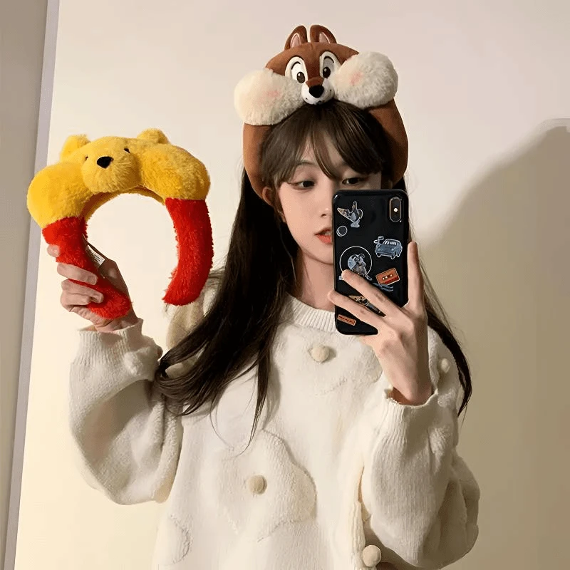发捆胖嘟嘟维尼熊头箍黑鼻松鼠兄弟游乐园卡通毛绒发箍发饰头饰品