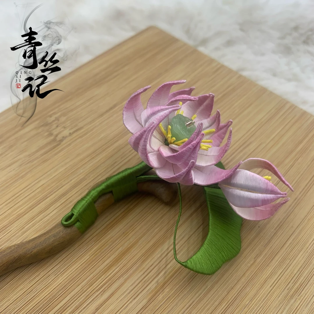 【彩荷】非遗古风缠花桑蚕丝手工绒花花发夹鸭嘴夹日常百搭新中式