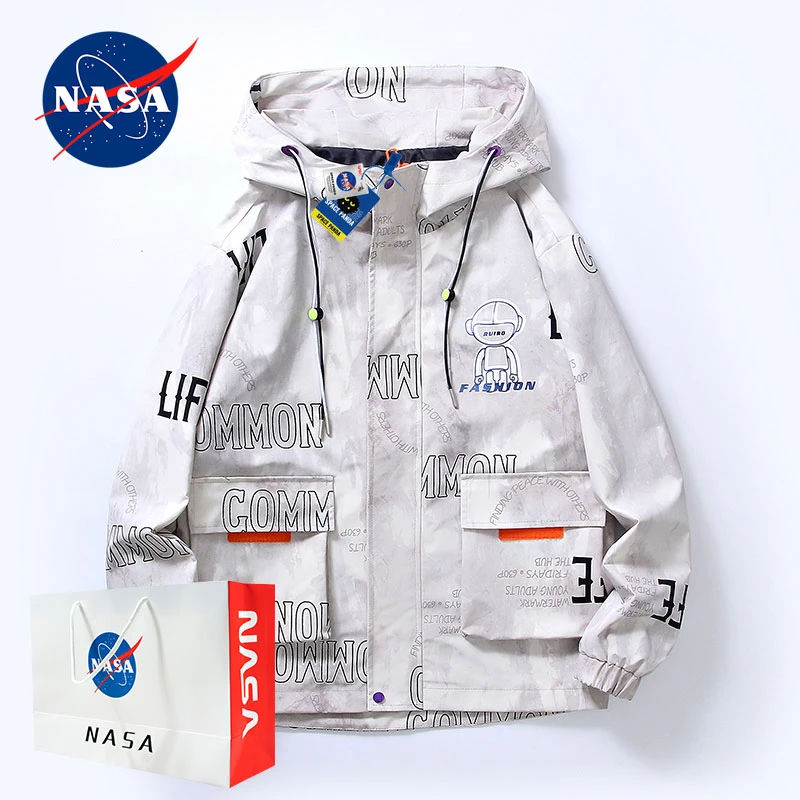 NASA联名工装连帽外套男夹克秋季新款青少年港风潮牌宽松大码上衣