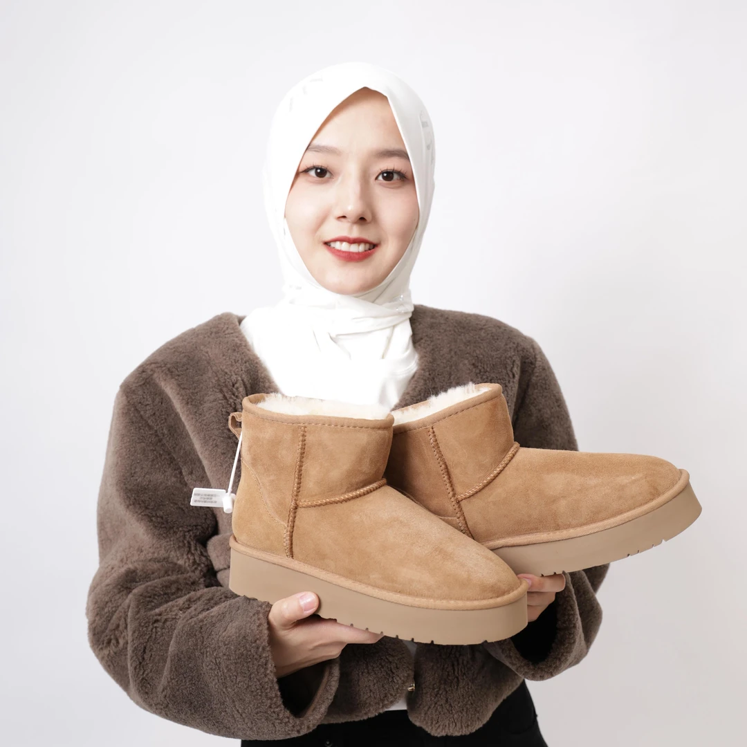 【厚底5854】桑坡经典低筒女士厚底羊皮毛一体雪地靴绒时尚增高棉靴
