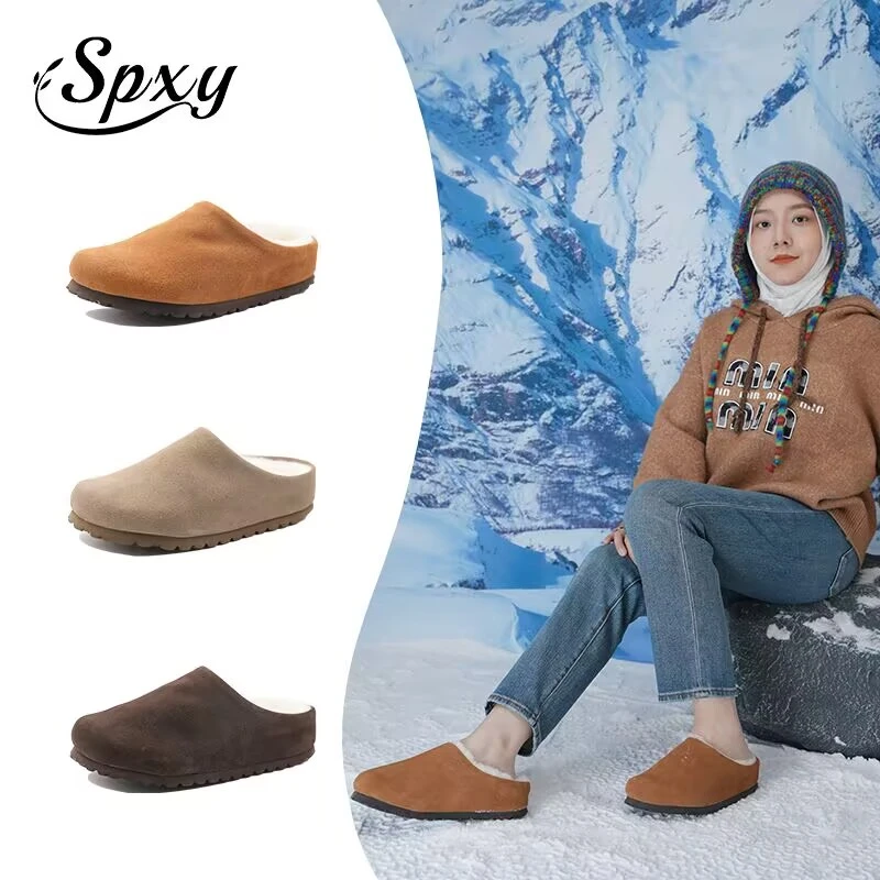 Ariesugg【ROW加棉】新款ROW加毛极简风真皮秋冬勃肯加厚羊毛拖鞋