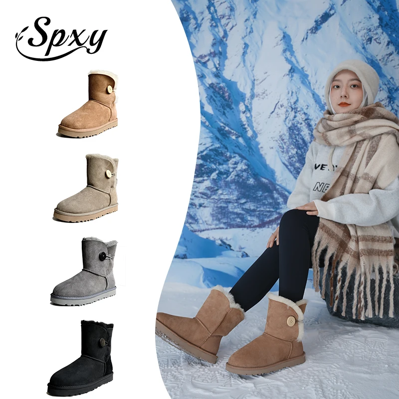 【中筒5803羊皮毛一体】经典一粒木扣高筒可下翻女款两穿加厚雪地靴