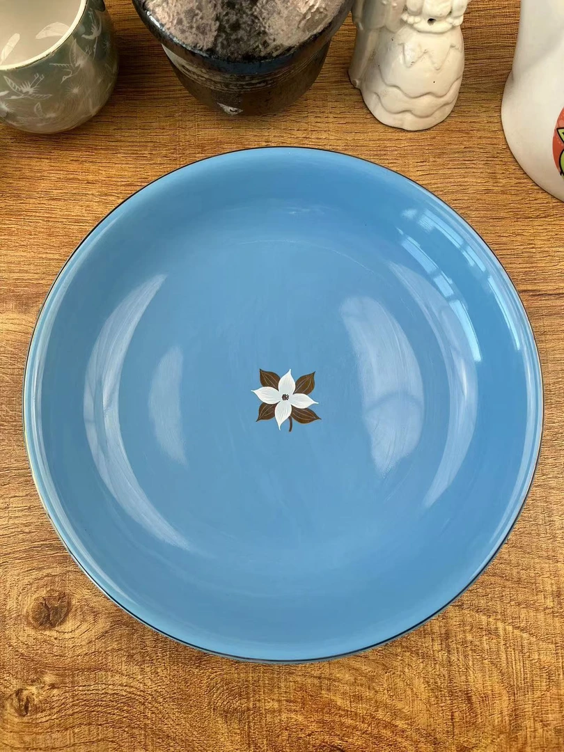 有田烧金标橘吉单色釉内绘兰花画片深汤盘赏盘