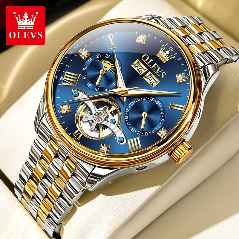 正品欧利时镂空高档男士手表帅气镶钻大气男表夜光防水机械表7023