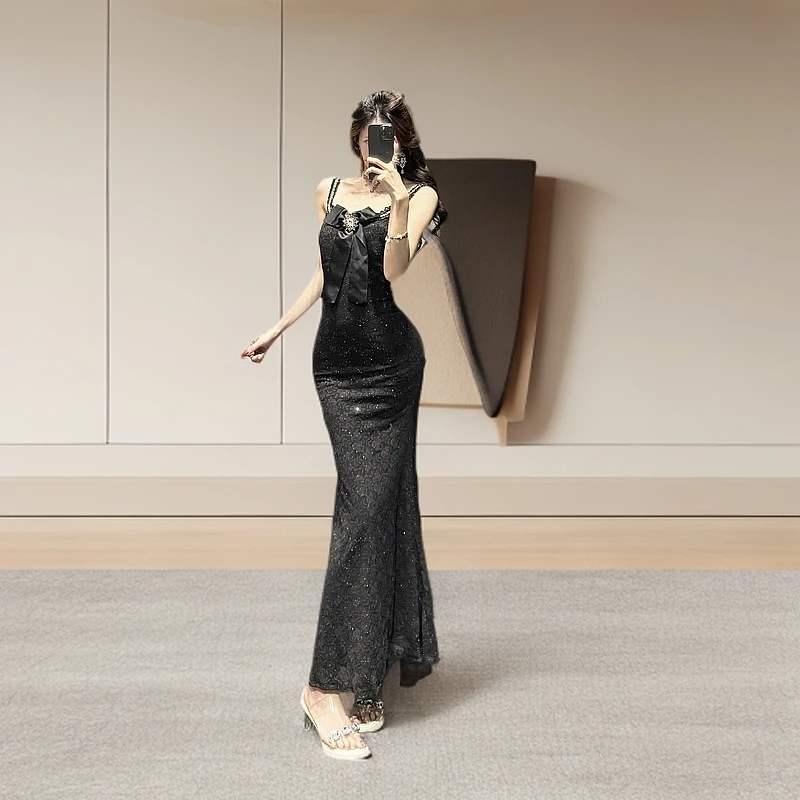 a47/f008【JOJO】法式高级感名媛小礼裙女秋冬性感包臀鱼尾裙连衣裙