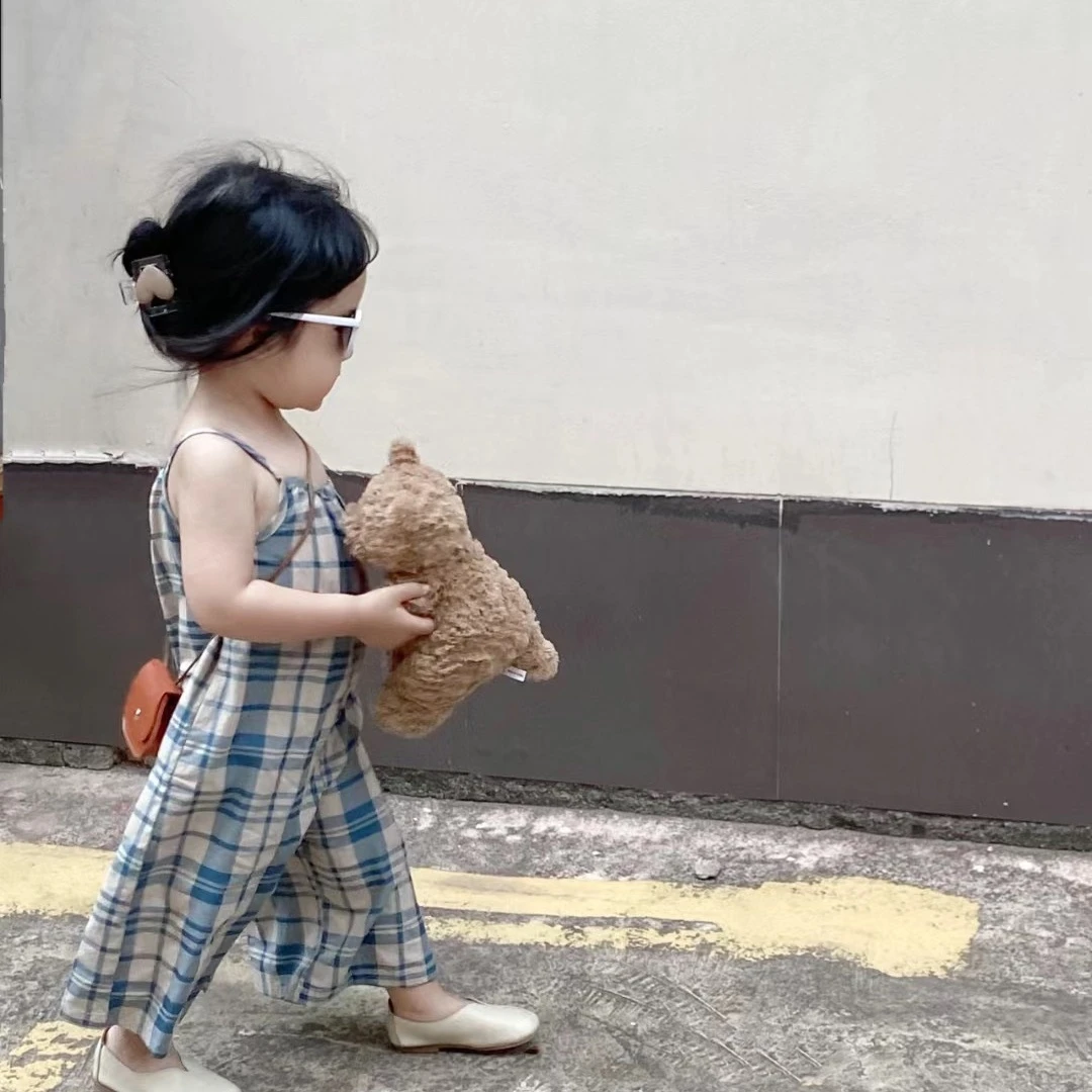 【朵宝宝】女童薄款背带裤棉裤夏季吊带九分裤薄款韩版ins风裤子