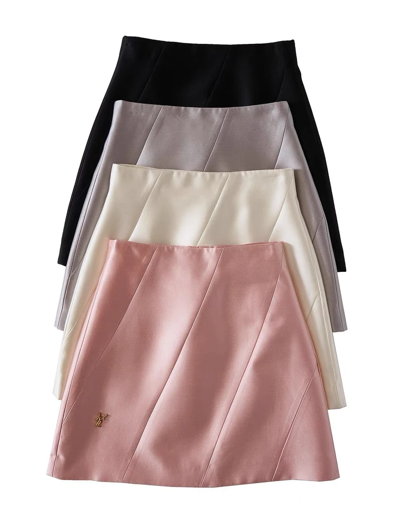 小众高级感设计感斜切拼接金属标装饰高腰a字裙半身短裙