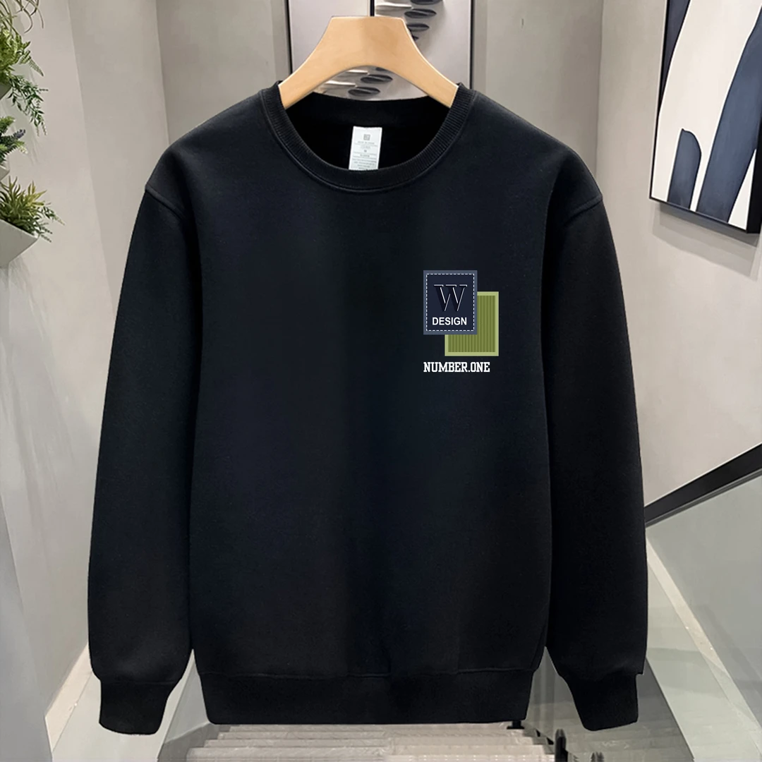 秋冬2023新款加绒圆领套头卫衣男装时尚百搭春秋长袖打底男士上衣