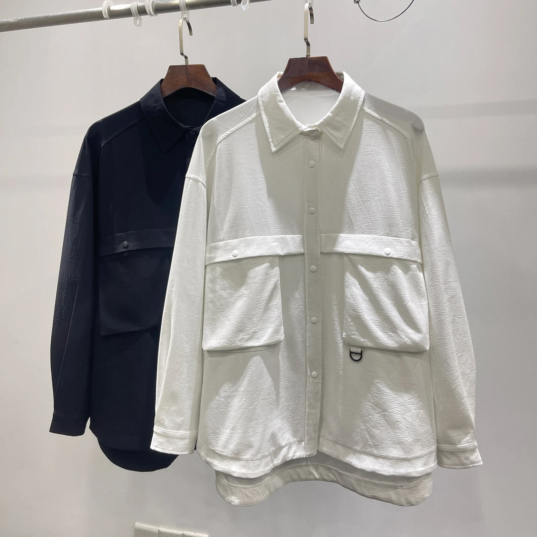 T现宽松百搭纯色立领衬衫男士秋季INS韩版设计感休闲外穿衬衣