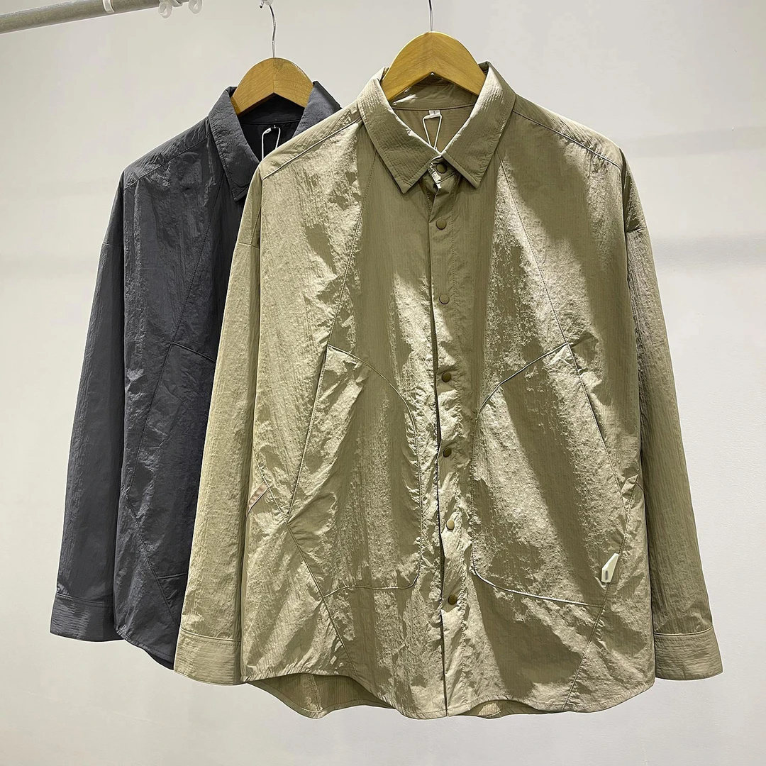 T现宽松户外立领男士衬衫时尚INS秋季港韩风休闲百搭长袖衬衣服