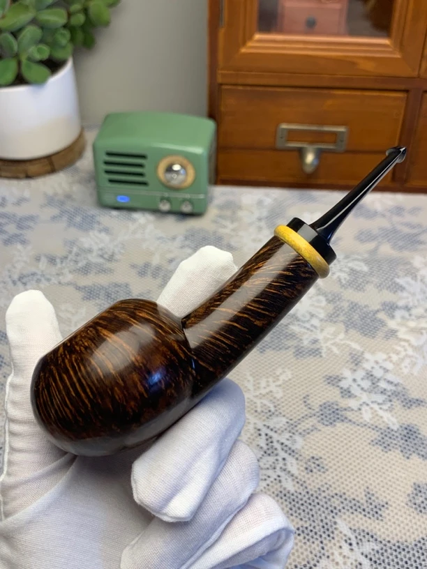 国师海滨手工石楠烟斗【黑金苹果纹路超好】