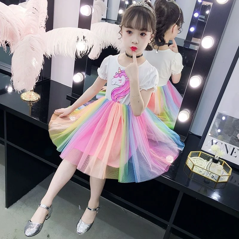 童装夏季女童彩虹裙连衣裙新款中大童儿童公主裙小女孩洋气裙子潮