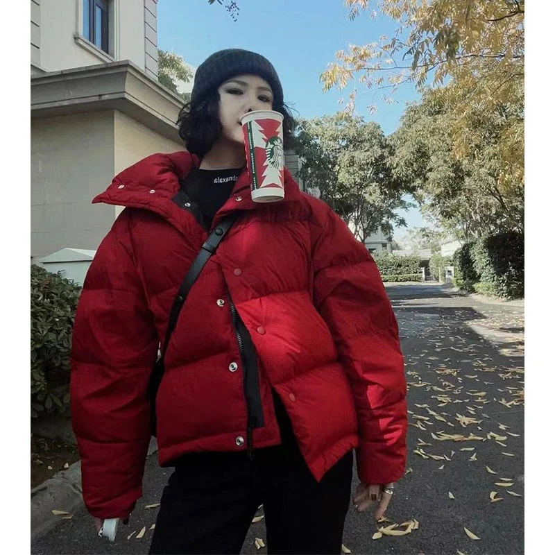 红色短款加厚保暖棉服外套女冬季新款设计感时尚高级洋气新年穿搭
