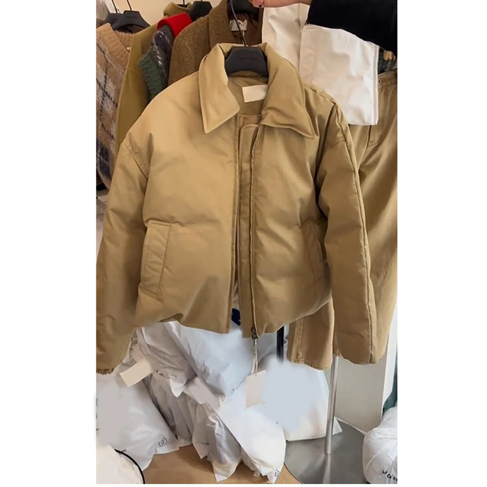 卡其色短款polo领棉服外套女冬季新款韩系小个子穿搭时尚百搭减龄