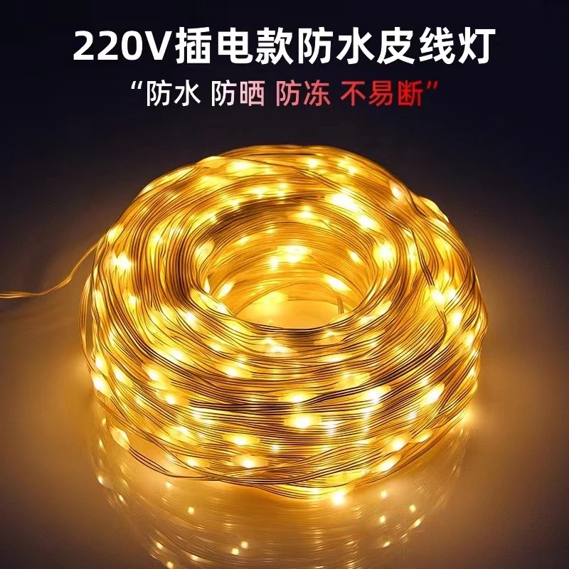 LED带闪泡树上天幕装饰皮线灯串 户外防水氛围装饰庭院皮线灯