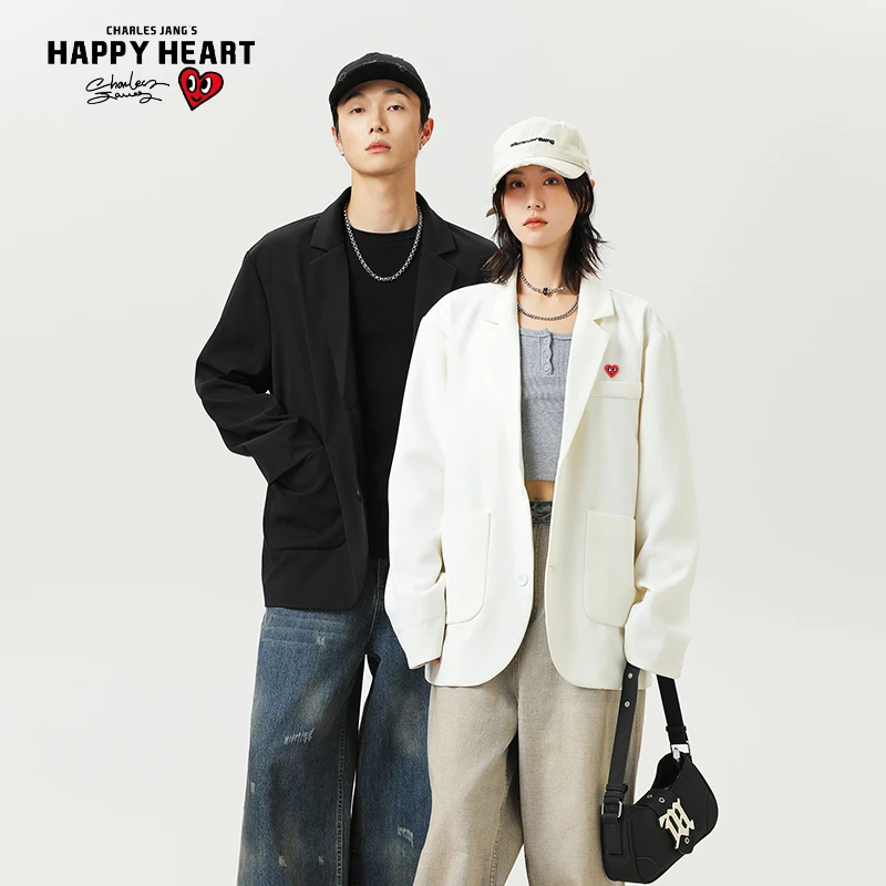 查尔斯桃心 早秋西装外套男女同款复古港味高级感爱心百搭宽松