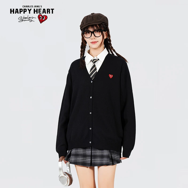 查尔斯桃心 针织衫男女同款宽松百搭休闲复古学院风秋季长袖j