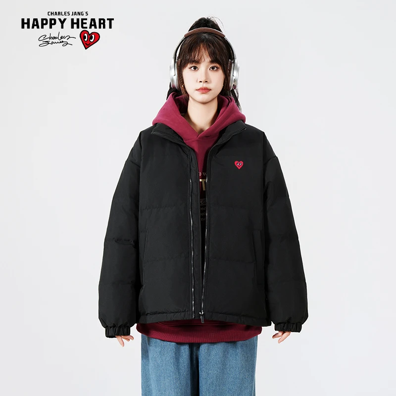 【明星同款】查尔斯桃心 羽绒服男女同款立领秋冬款情侣休闲百搭xx