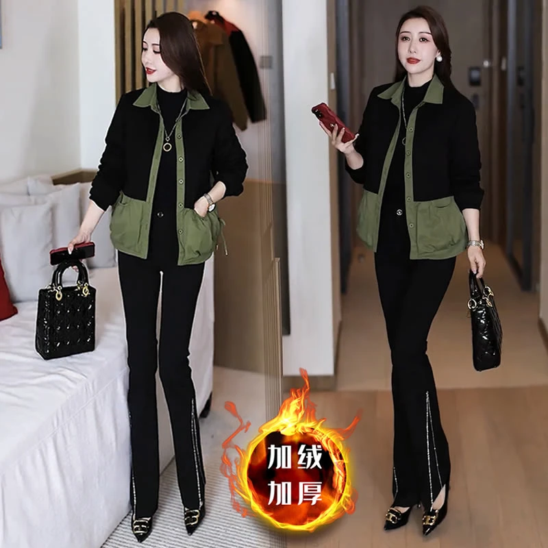 【48小时发货】时尚休闲加绒短外套女秋冬2024新款洋气显瘦保暖上衣