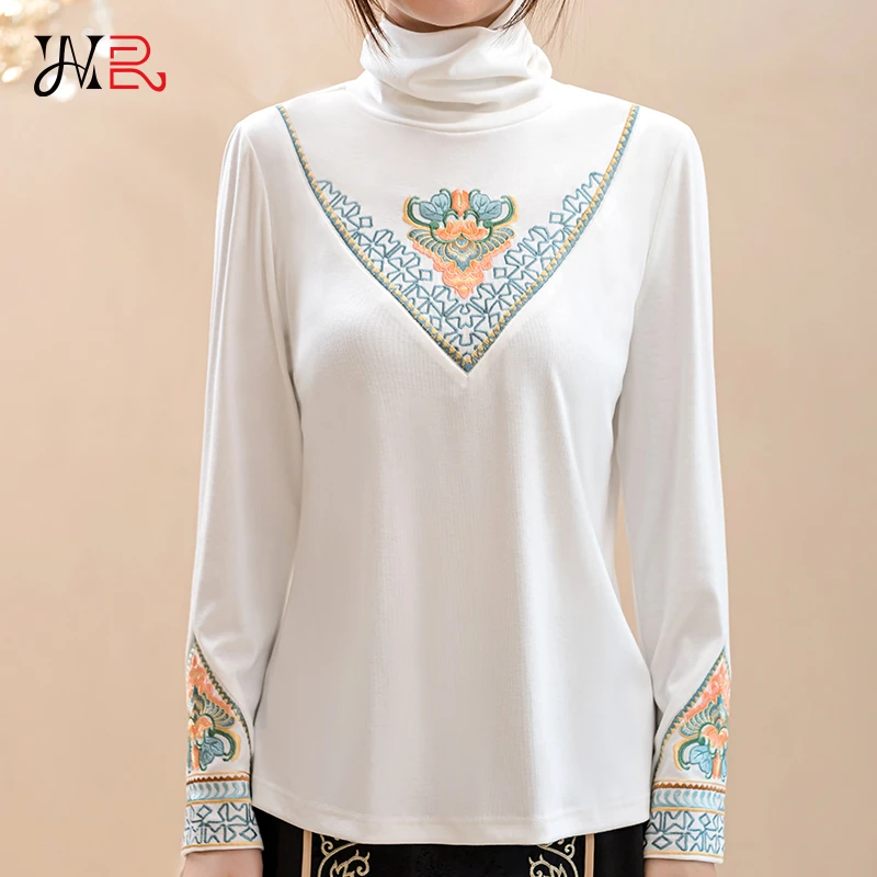 新中式夜月幽兰高领时尚气质秋冬上衣女装女士内搭打底长袖民族风