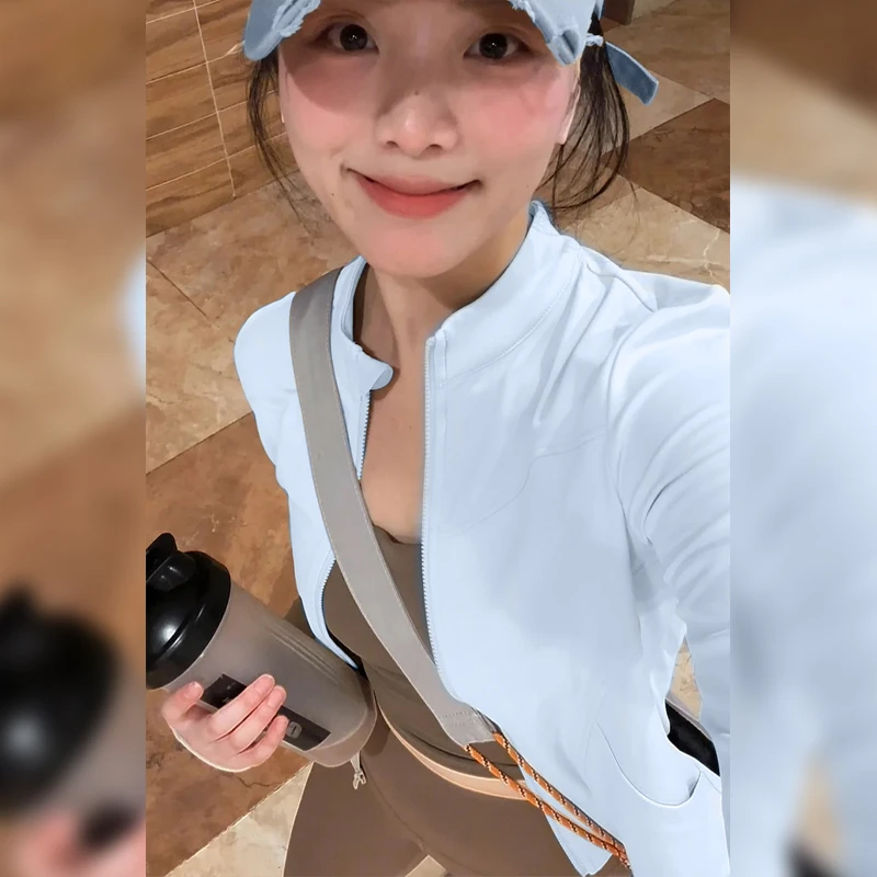 baby蓝防晒衣女夏季2025新款蓝色冰丝瑜伽服修身立领外套短款上衣