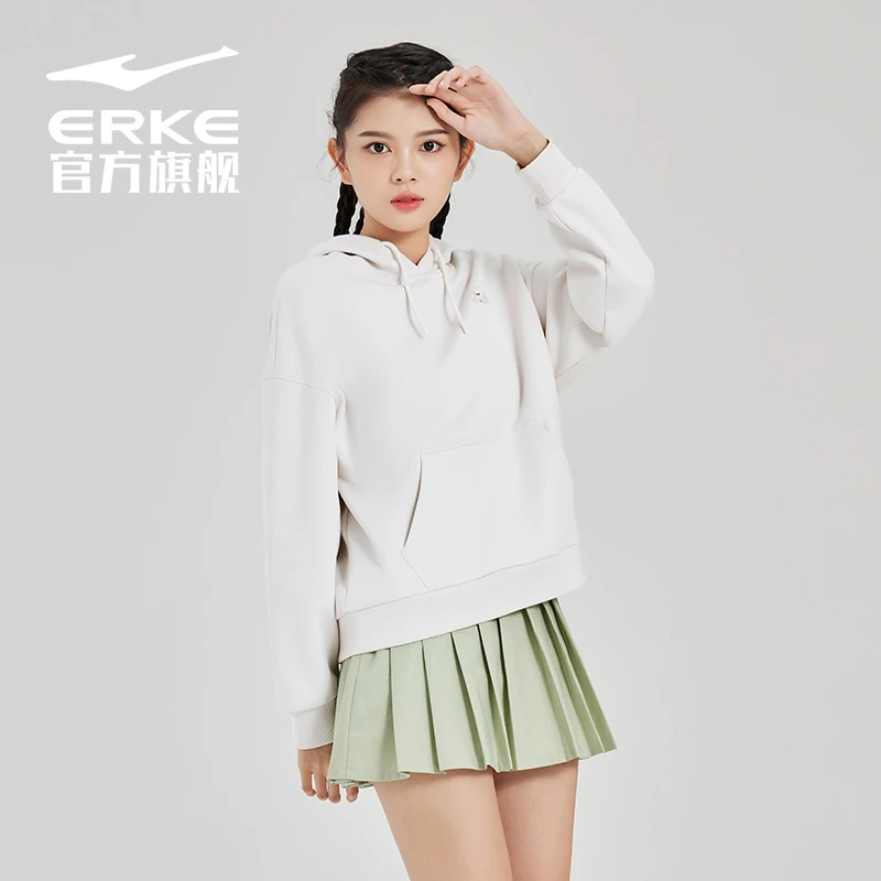 嫦娥奔月丨鸿星尔克加厚保暖连帽卫衣复古休闲上衣女52222401060