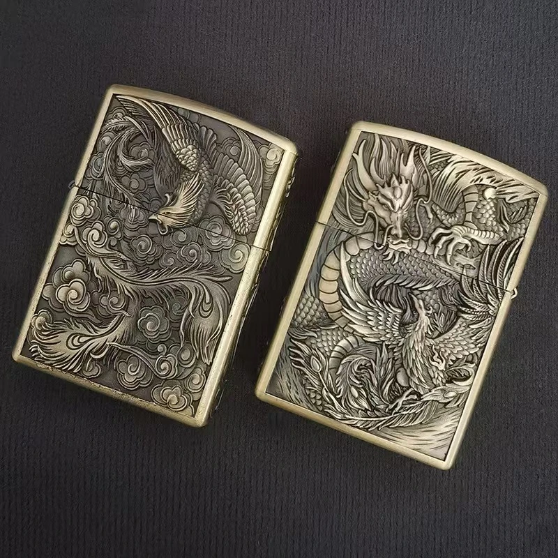 创意复古打火机浮雕龙双面立体盔甲机个性创意点烟器