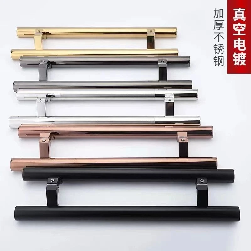 玻璃门拉手不锈钢把手拐脚圆管黑钛玫瑰金黑色框门拉把马蹄脚优质