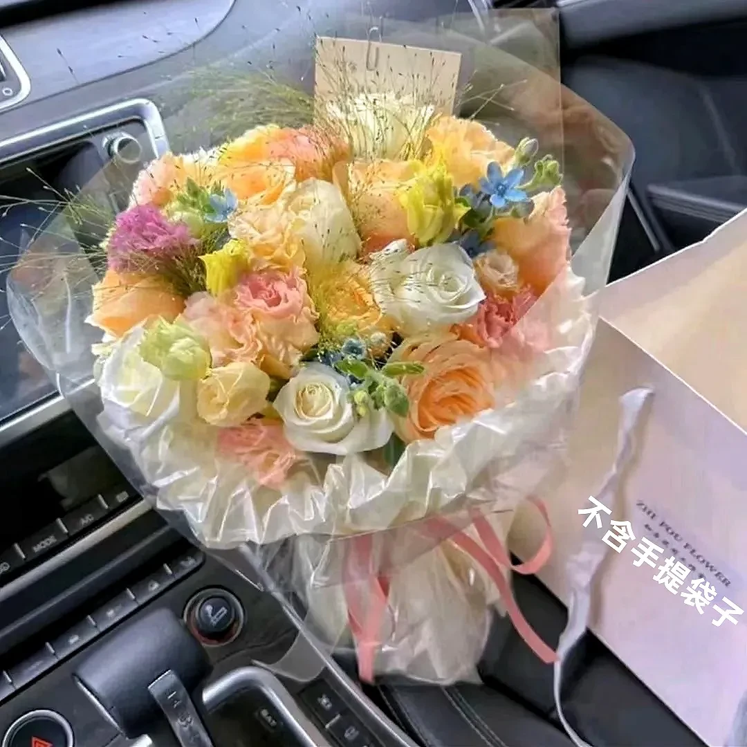 【ins风】香槟玫瑰白玫瑰混搭蓝星草花桔梗小香风花束生日鲜花