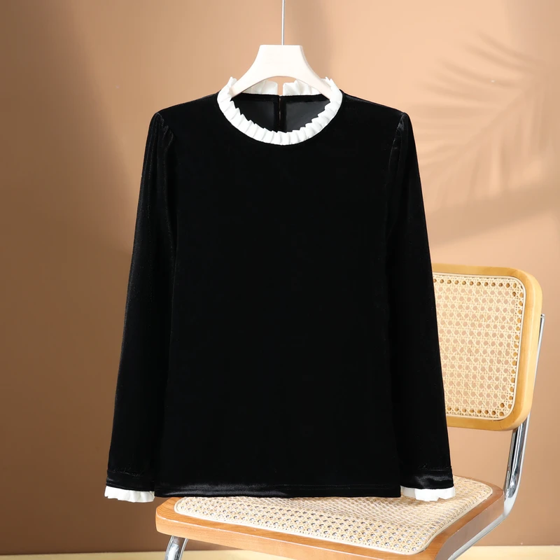 2024丝绒新款金丝绒气质上衣衬衫高端洋气长袖时尚套头宽松打底