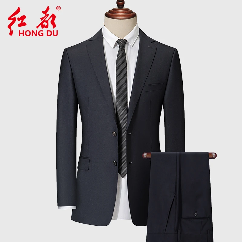 红都四季穿男士精纺羊毛白领上班结婚宴会后开叉西服套装11181012