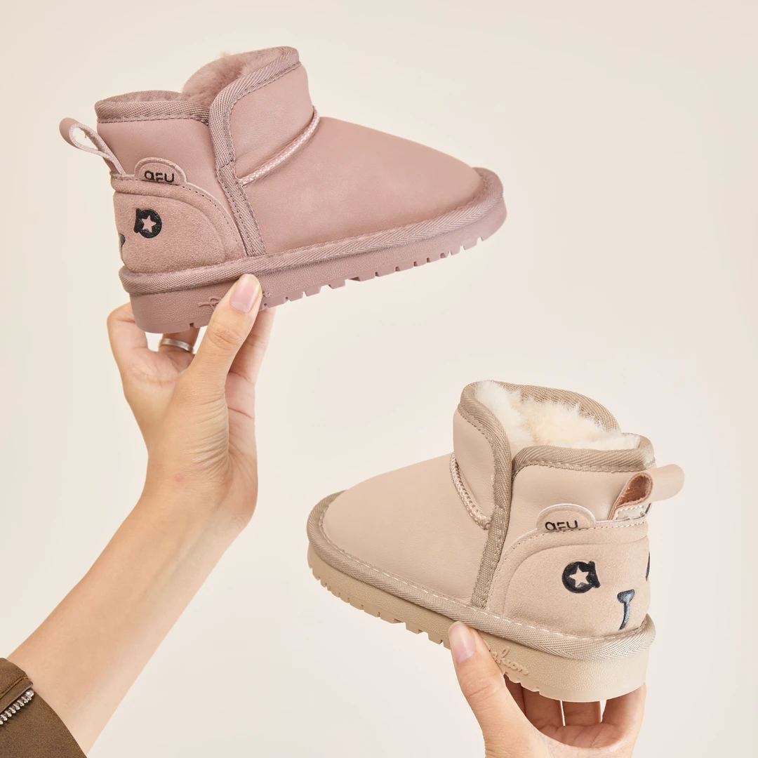 防水皮儿童雪地靴保暖卡扣防水加绒靴保暖雪地防滑加绒加厚儿童靴