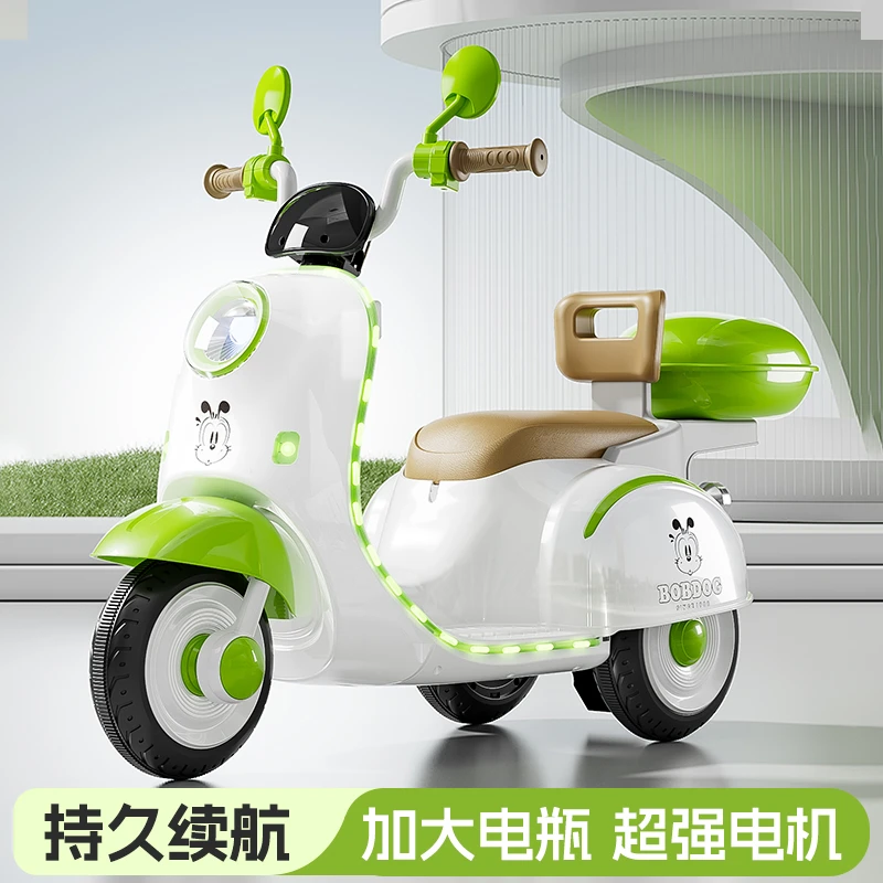 小绿芽儿童电动车摩托车可坐人玩具车木兰宝宝充电三轮车周岁礼物
