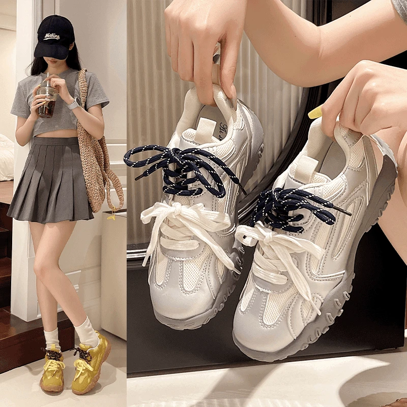 复古德训休闲鞋女2024夏季新款网面透气运动鞋